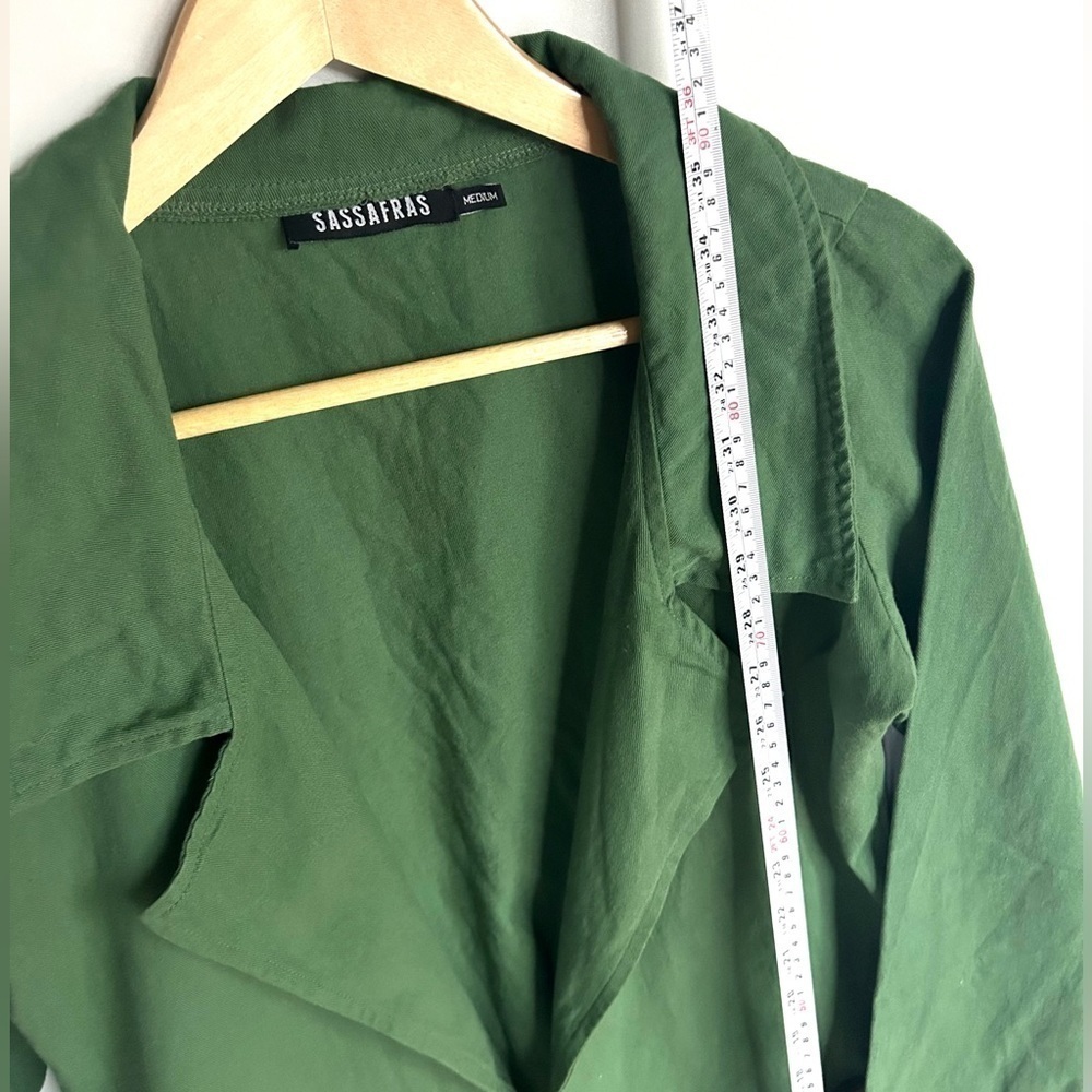 SASSAFRAS Women Longline Full Sleeve Green Shrug open jacket coat medium - Picture 5 of 8